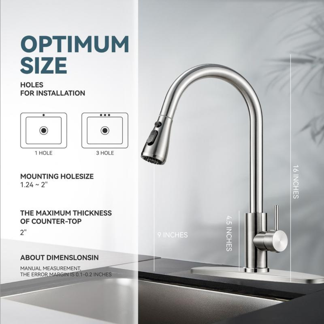 Stainless Steel Pull-Out Kitchen Faucet with Soap Dispenser