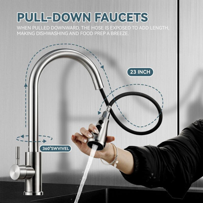 Stainless Steel Pull-Out Kitchen Faucet with Soap Dispenser