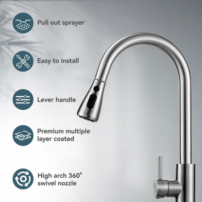 Stainless Steel Pull-Out Kitchen Faucet with Soap Dispenser