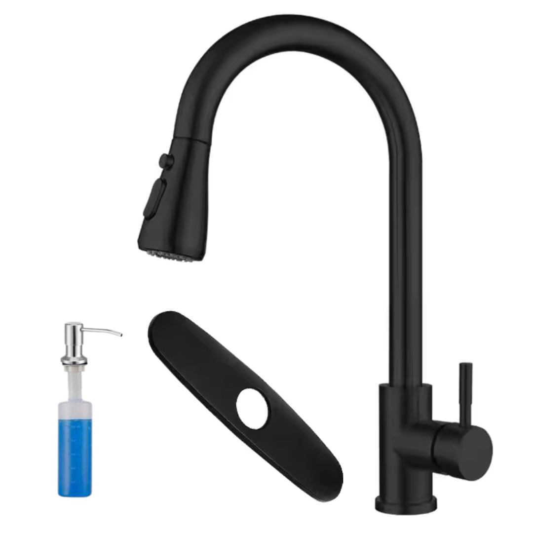 Stainless Steel Pull-Out Kitchen Faucet with Soap Dispenser